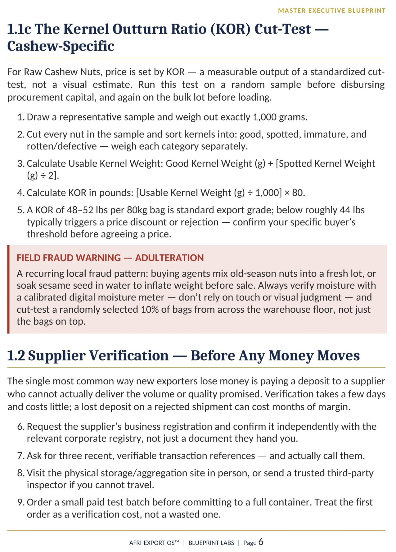 Kernel Outturn Ratio cut-test formula page